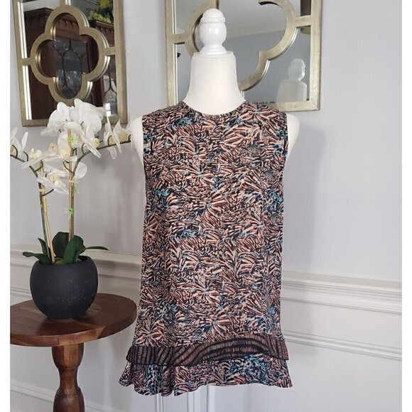 New PROENZA SCHOULER 100% Silk Print Sleeveless Bias Hem Hi Low Tunic Top Sz SM - Picture 4 of 15